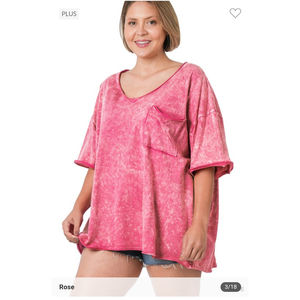 ACID WASH OVERSIZED FRONT POCKET RAW EDGE BOYFRIEND TEE